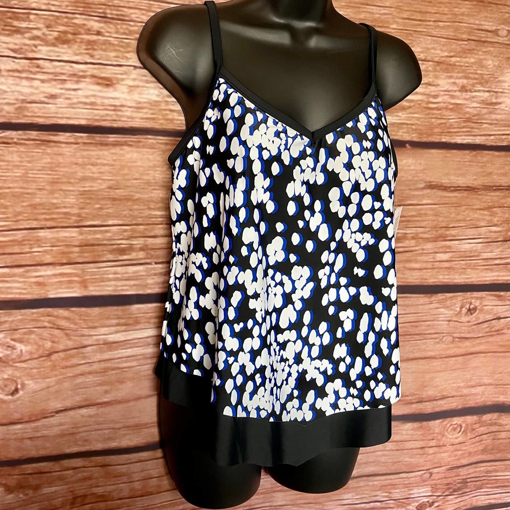 Tankini 8 Maxine of Hollywood Lycra Xtra Life Black Blue White Swim Top Swimsuit - Picture 2 of 11